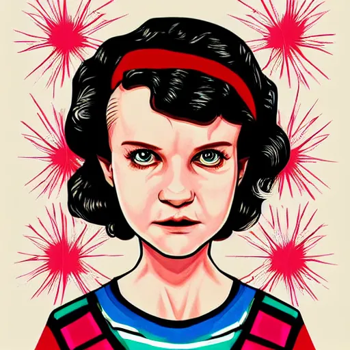 Prompt: portrait of beautiful eleven from stranger things by tara mcpherson