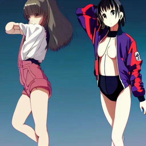 Image similar to a beautiful natalie portman as an anime boy gravure model, wearing oversized mayan bomber jacket and leotard with overalls, bulky poofy bomber jacket with mayan patterns, aztec street fashion, gapmoe yandere grimdark, trending on pixiv fanbox, painted by greg rutkowski makoto shinkai takashi takeuchi studio ghibli, akihiko yoshida