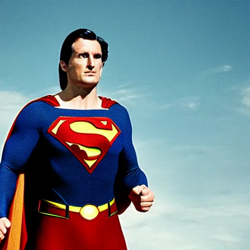 Image similar to Richard Dawkins as superman, movie still, 4K, high quality