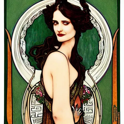 Prompt: eva green, mucha style, art nouveau,