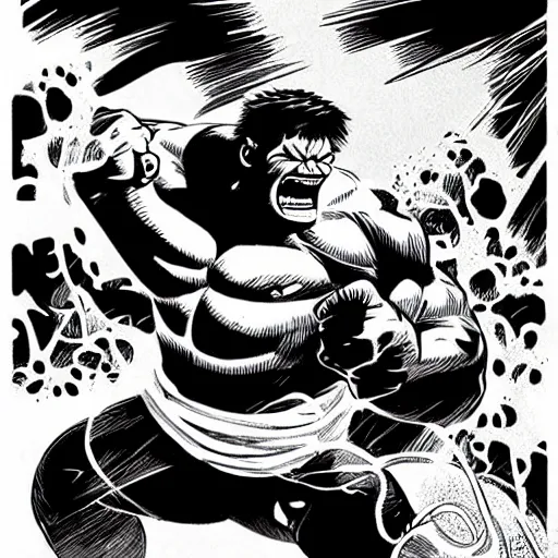 Image similar to mcbess illustration of the hulk fighting Thor