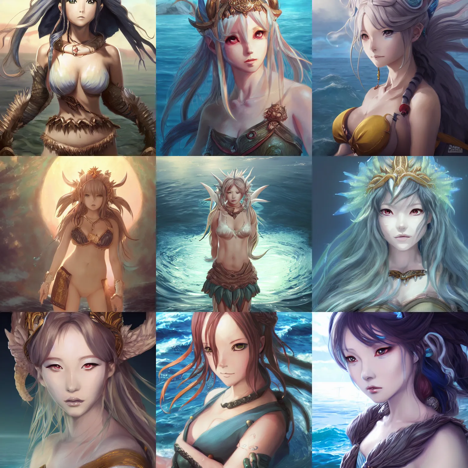 Prompt: An anime portrait of Ssunbiki as a sea goddess from Skyrim, by Stanley Artgerm Lau, WLOP, Rossdraws, James Jean, Andrei Riabovitchev, Marc Simonetti, and Sakimichan, trending on artstation