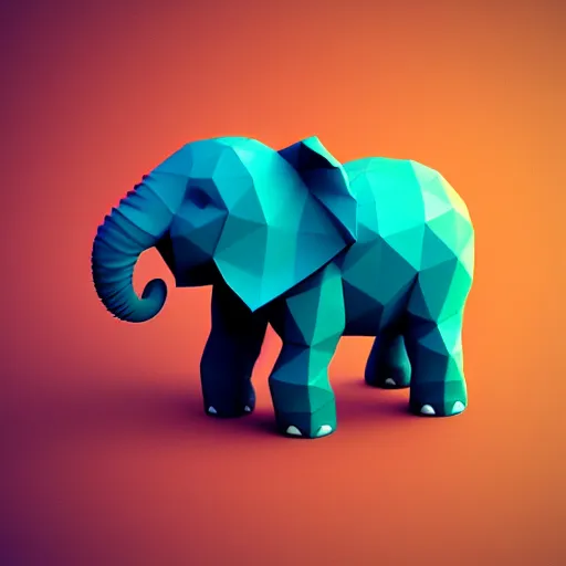 Image similar to cute elephant, low-poly, orthographic, blender render