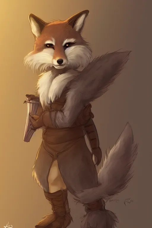 Image similar to an anthropomorphic medieval fox with a fluffy tail, backlighting, trending on artstation, digital art, furry art, trending on furaffinity, fantasy art, by kawacy