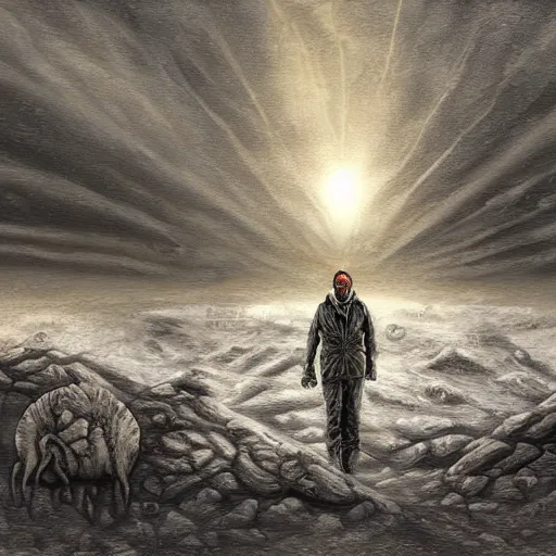 Image similar to nuclear winter, dystopian surrealism, digital painting