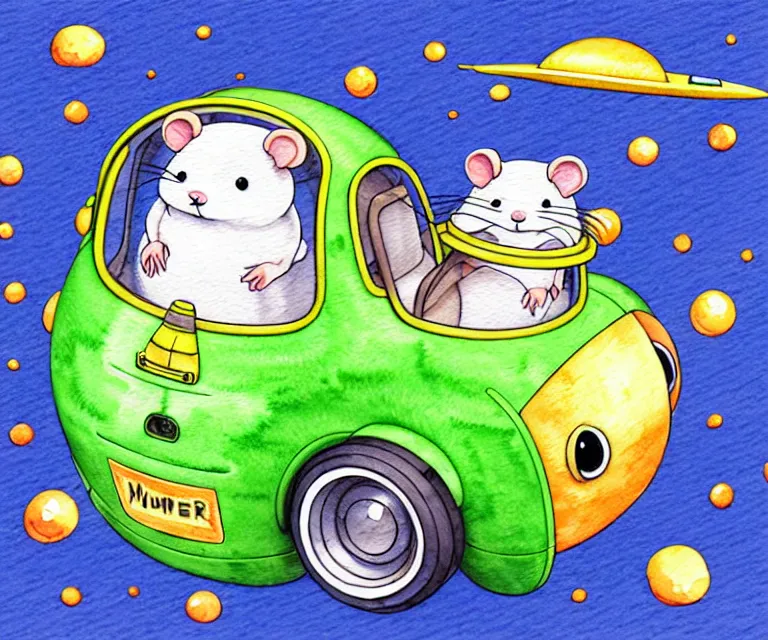 Image similar to cute and funny, hamster wearing a helmet riding in a tiny rocket ship, ratfink style by ed roth, centered award winning watercolor pen illustration, isometric illustration by chihiro iwasaki, edited by range murata, tiny details by artgerm and watercolor girl, symmetrically isometrically centered, focused