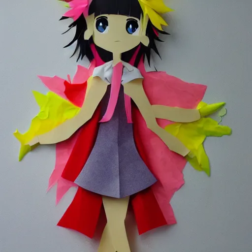 Prompt: anime girl, made out of tissue paper, tissue paper art