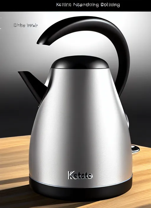 Image similar to stylish modern kettle boiling water, steam coming from spout, natural lighting, path traced, highly detailed, high quality, digital painting