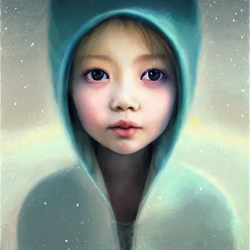 Prompt: happy and cute face of young sey made by nebula space, face only, model shot, big eyes, pencil drawing, pastel, smooth, soft lights, prism, snow fog, magic by marc simonetti