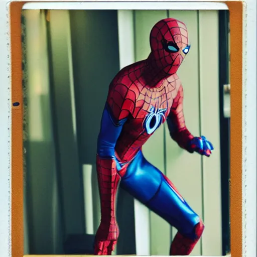 Image similar to a single iron man and spider - man hybrid, dslr, polaroid