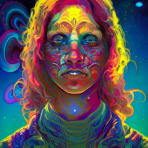 Image similar to An extremely psychedelic experience, colorful, surreal, dramatic lighting, cosmonaut, LSD, face, detailed, intricate, elegant, highly detailed, digital painting, artstation, concept art, smooth, sharp focus, illustration, art by Sam Spratt, Dan Mumford, Artem Demura and Alphonse Mucha