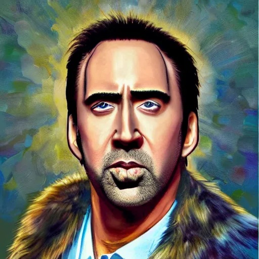 Prompt: nic cage as a furry, buff, painted portrait, highly detailed,