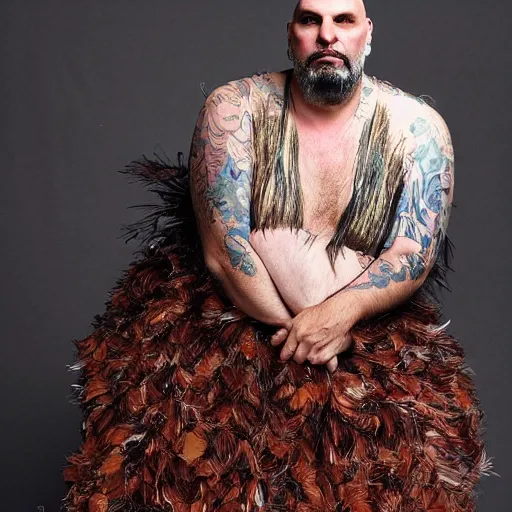 Prompt: john fetterman in a dress made of feathers!!!!,