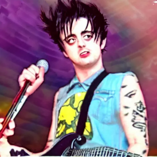 Image similar to A sceenshot of Billie Joe Armstrong in Sailor Moon, vhs quality,