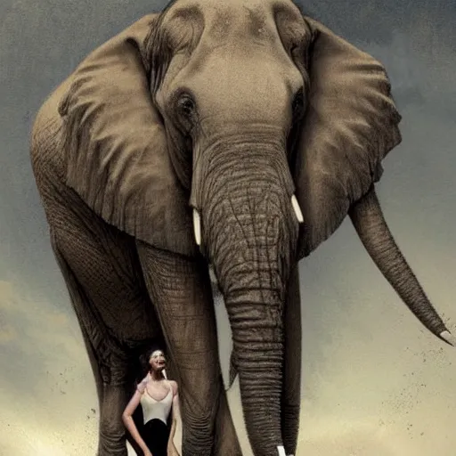 Image similar to an elephant is wearing a tutu next to a ballet dancer, greg rutkowski