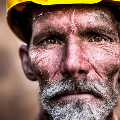 Image similar to close up face male portrait of a coal miner who just finished is last shift.