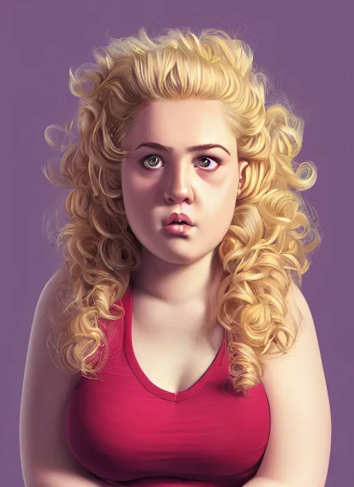 Image similar to full body portrait, teenage betty cooper, blonde hair, obese, bangs, ponytail, sultry, realistic, sultry smirk, fluffy bangs, curly bangs, fat, belly, beautiful girl, intricate, elegant, highly detailed, digital painting, artstation, concept art, smooth, sharp focus, illustration, art by wlop, mars ravelo and greg rutkowski