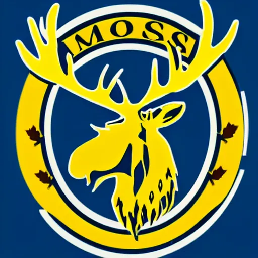 Image similar to a yellow moose logo, looking to the side, maple leaf antler, logo