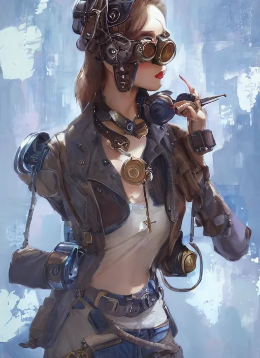 Image similar to girl, steampunk, goggles, pilot, portait, made by stanley artgerm lau, wlop, rossdraws, james jean, andrei riabovitchev, marc simonetti, yoshitaka amano, artstation