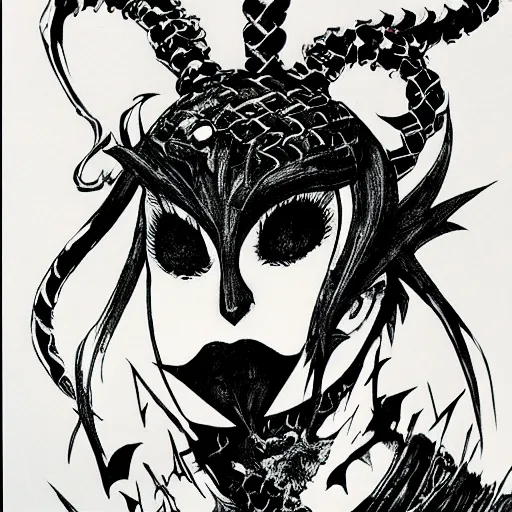 Prompt: mr. krabs in black lipstick rolling his eyes like a goth teenager, final fantasy character concept by yoshitaka amano, woodcut printing, etching, interacte smooth flowing lines, intracate brushwork, watercolors and acrylics - 9