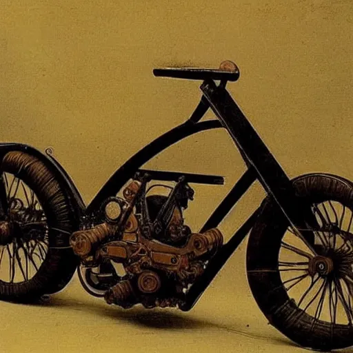 Image similar to A motorcycle designed by Leonardo Da Vinci