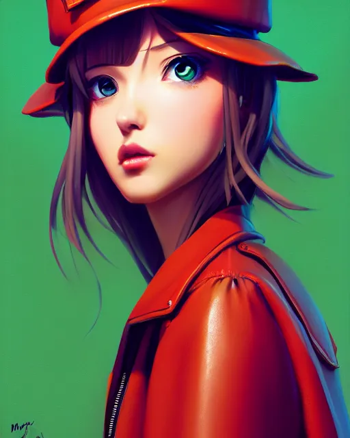 Image similar to pineapple girl wearing a candy hat and leather jacket, fine detail!! anime!! realistic shaded lighting!!, kim hyun joo, digital painting by ilya kuvshinov, magali villeneuve, artgerm, jeremy lipkin and michael garmash and rob rey