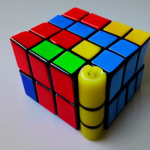 Prompt: a lit melting wax candle rubik's cube