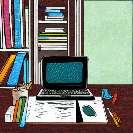 Image similar to office desk, illustration, in the style of henry rivers