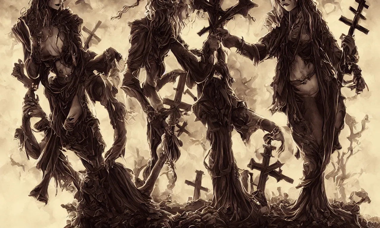 Image similar to halloween night graveyard graves and crosses, trending on artstation, 30mm, by Artgerm