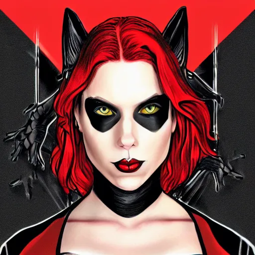 Prompt: cat dressed as Black Widow, cover art for Black Widow