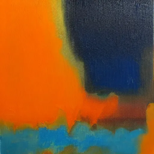 Image similar to orange, yellow, blue, abstract emulsion, oil on canvas