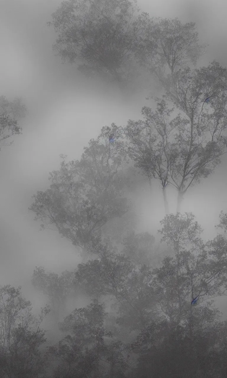 Image similar to photo of transparent Bathochordaeus billowing its layered strate, depth of field, solidifying from the fog