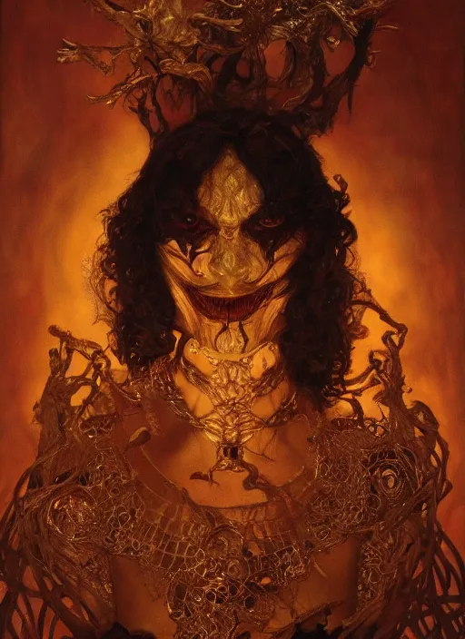 Image similar to highly detailed oil painting | very intricate | cinematic lighting | award - winning | the devils mask by alexander mcqueen | by roberto ferri, by leng jun, by j. c. leyendecker and klimt, american romanticism, by austin osman spare, artstation, cgsociety, official art, octane