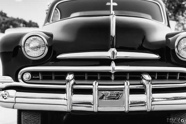 Image similar to A Fastback 1949 Lincoln Town Sedan, shot on canon camera, shot on 16mm film, hyper-realistic, photo, uncropped, high quality, raytracing reflections