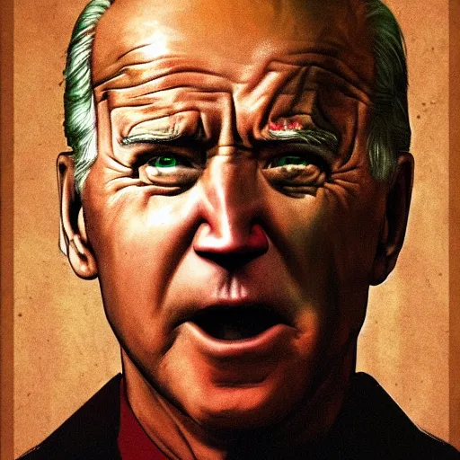 Image similar to joe biden as a pine cone headed man with hard black eyes very angry, rule of thirds, super sharp, 4 k, ultra detailed, norman rockwell, richard corben.