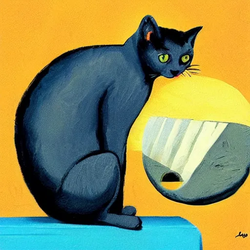 Image similar to “ a cat sitting on the moon made of cheese, bright color, by coby whitmore ”