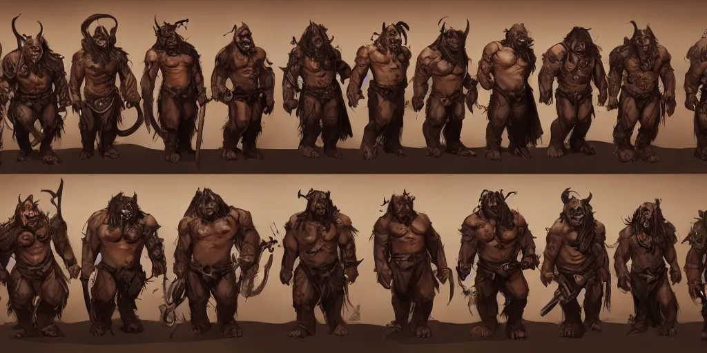 Prompt: a bunch of orcs character designs for a video game, concept art by senior character artist, artstation contest winner, full body