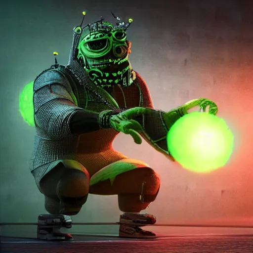 Image similar to high quality 3 d render cyberpunk very tennis ball monster highly detailed, unreal engine cinematic smooth, in the style of blade runner &, basil gogos, chalk, low angle, uhd 8 k, sharp focus, illustrated by basil gogos