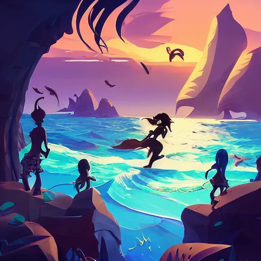 Image similar to painting mermaid treasure on sea of thieves game avatar hero smooth face median photoshop filter cutout vector, behance hd by jesper ejsing, by rhads, makoto shinkai and lois van baarle, ilya kuvshinov, rossdraws global illumination