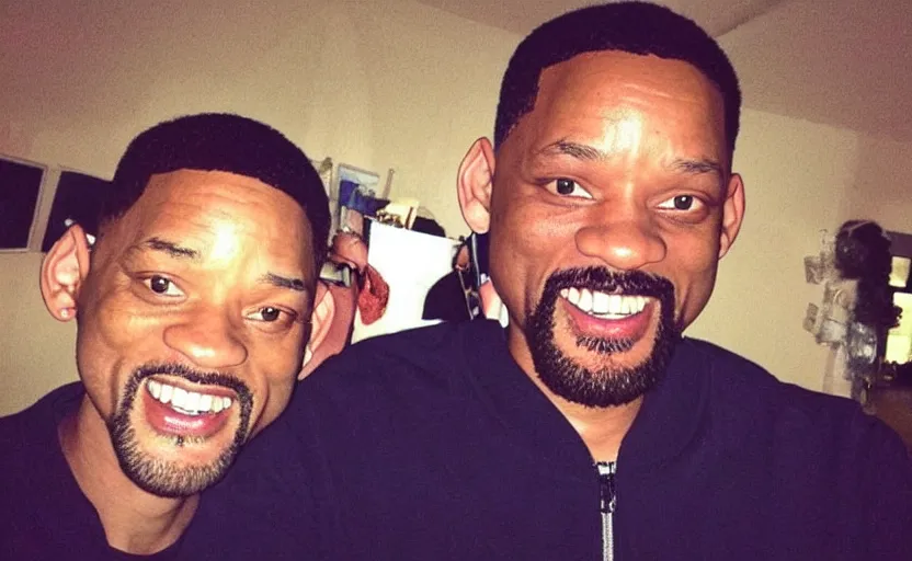 Image similar to my uncle that look like will smith if he was poor asf accidentally taking a selfie, front camera, camera flash is so bright in his face, viral, selfie, viral on twitter, viral on instagram, viral photo