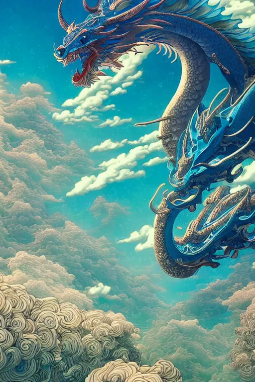 Image similar to a beautiful hyperdetailed design 4 k wallpaper illustration of a huge cyan dragon, victo ngai style, from china, style of studio ghibli, makoto shinkai, raphael lacoste, louis comfort tiffany, denoise, deblurring, artgerm, xision, james jean, ross tran, chinese style