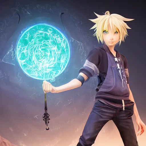 Image similar to a blonde haired green eyes boy casting a spell. character design. intricate. gesture drawing. line of action. official art, unreal engine 5, unreal engine. tetsuya nomura. medium shot. ray tracing hdr. 8 k. uhd. sharp focus. highly detailed. masterpiece. anime render. cinematic lighting. lifelike. symmetrical face. beautiful face