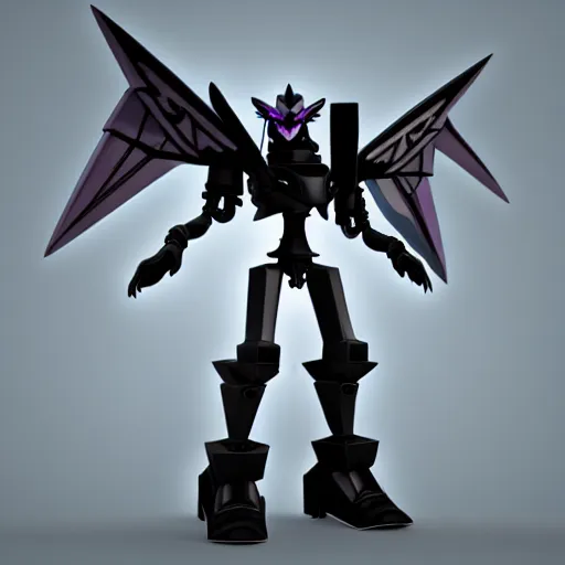 Image similar to goth transformers, 3 d character model, epic, 3 d render, white background, right view, shadows