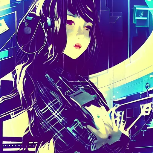 Image similar to Frequency indie album cover, luxury advertisement, indigo filter, blue and black colors. highly detailed post-cyberpunk sci-fi close-up schoolgirl in asian city in style of cytus and deemo, mysterious vibes, by Ilya Kuvshinov, by Greg Tocchini, nier:automata, set in half-life 2, beautiful with eerie vibes, very inspirational, very stylish, with gradients, surrealistic, dystopia, postapocalyptic vibes, depth of field, mist, rich cinematic atmosphere, perfect digital art, mystical journey in strange world, beautiful dramatic dark moody tones and studio lighting, shadows, bastion game, arthouse