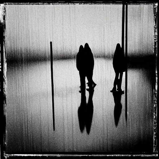 Image similar to pinhole photo of a night, silhouettes, threes, rain, reflection, double exposure, high contrast