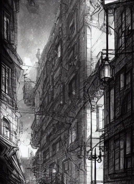 Image similar to Budapest , Dynamic lighting, cinematic, extremely high detail, photo realistic, cinematic lighting, pen and ink, intricate line drawings, post processed, concept art, artstation, matte painting, style by Paru Itagaki