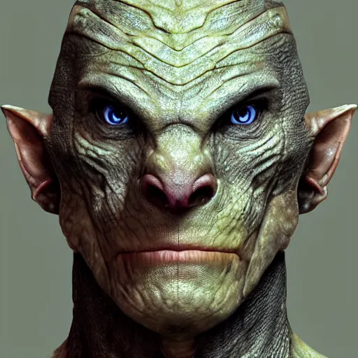 Image similar to hyperrealistic mixed media image of argonian elder scrolls, stunning 3 d render inspired art by greg rutkowski and xiang duan and thomas eakes, perfect facial symmetry, flesh texture, realistic, highly detailed attributes and atmosphere, dim volumetric cinematic lighting, 8 k octane detailed render, post - processing, masterpiece,