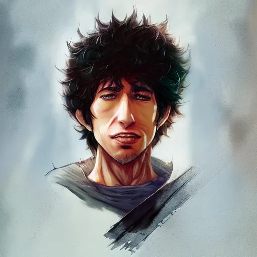 Image similar to anime portrait of bob dylan as a muscular anime boy by stanley artgerm lau, wlop, rossdraws, james jean, andrei riabovitchev, marc simonetti, and sakimichan, trending on artstation