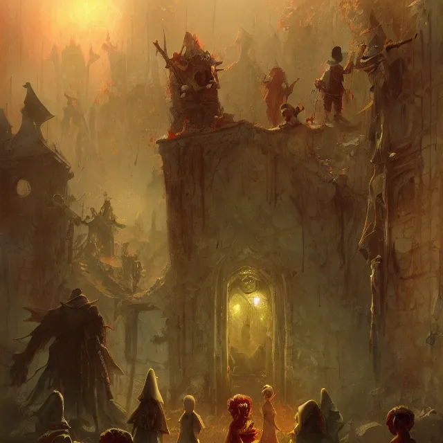 Prompt: a painting of the children of the grave by marc simonetti, dark fantasy art, high detail, trending on artstation