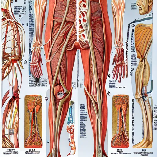 Prompt: exploded view of human anatomy, kodak portra, shintaro kago